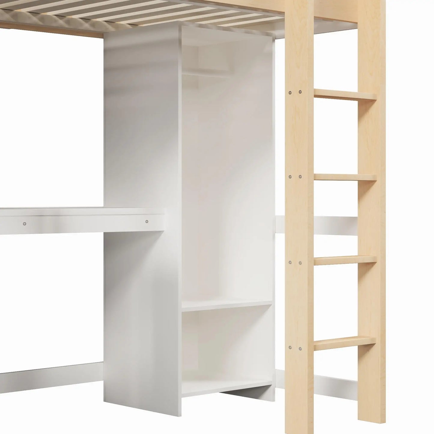 🛏️ CAMA ALTA INFANTIL 90x200 CM CON ESCRITORIO, ARMARIO Y ESTANTERÍAS – BLANCO O COLOR NATURAL