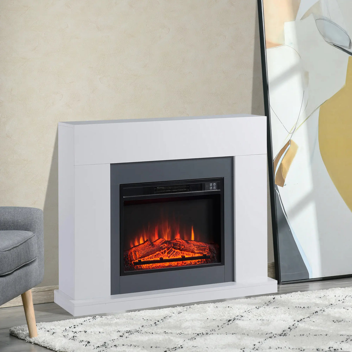🔥 CHIMENEA ELÉCTRICA WHITE FLAME 2000 – BLANCA CON REPISA, MANDO A DISTANCIA Y LLAMA REALISTA