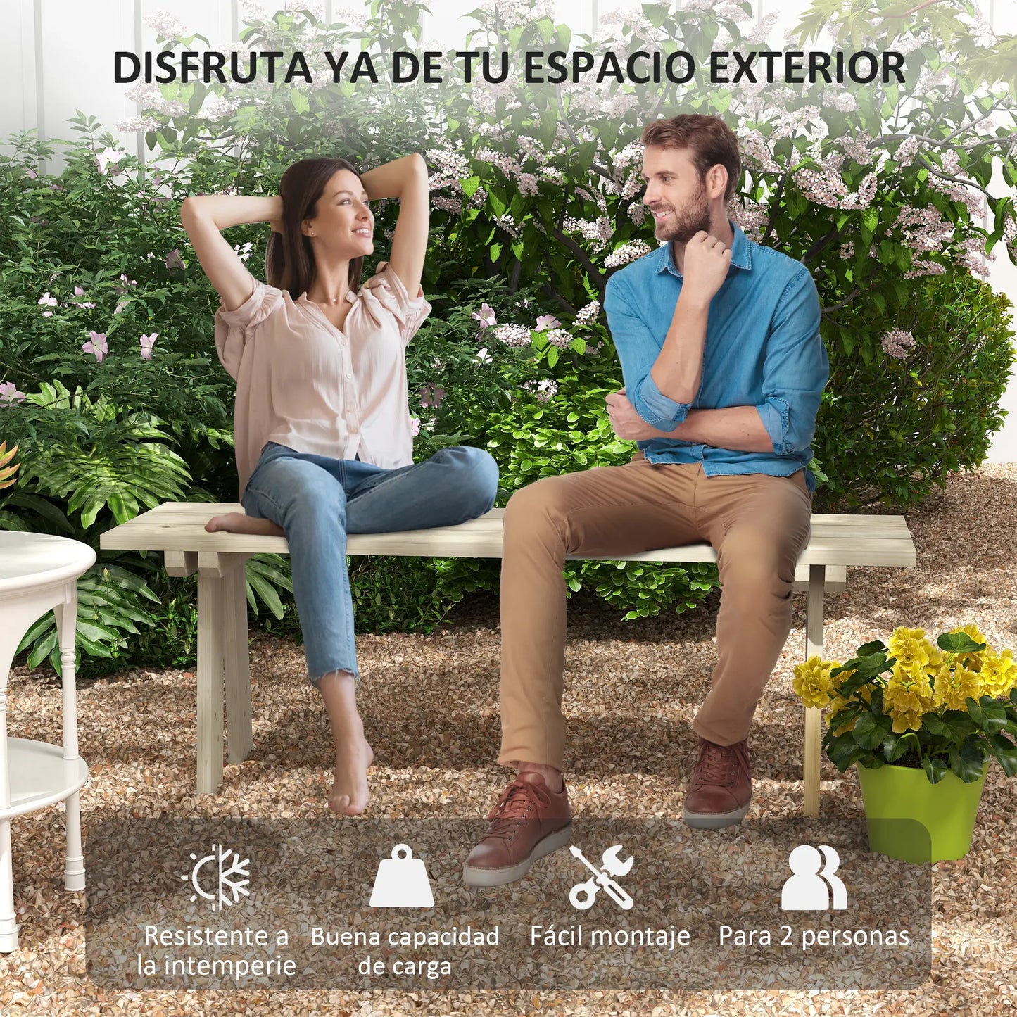 🌿 BANCO DE JARDÍN “MODELO NATURA BASIC” – 2 PLAZAS MADERA NATURAL 130 CM