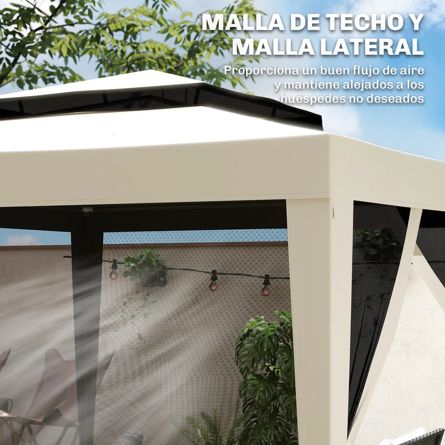 ⛺ CARPA DE JARDÍN “BREEZARA” 3x3m – DOBLE TECHO Y MOSQUITERAS COMPLETAS