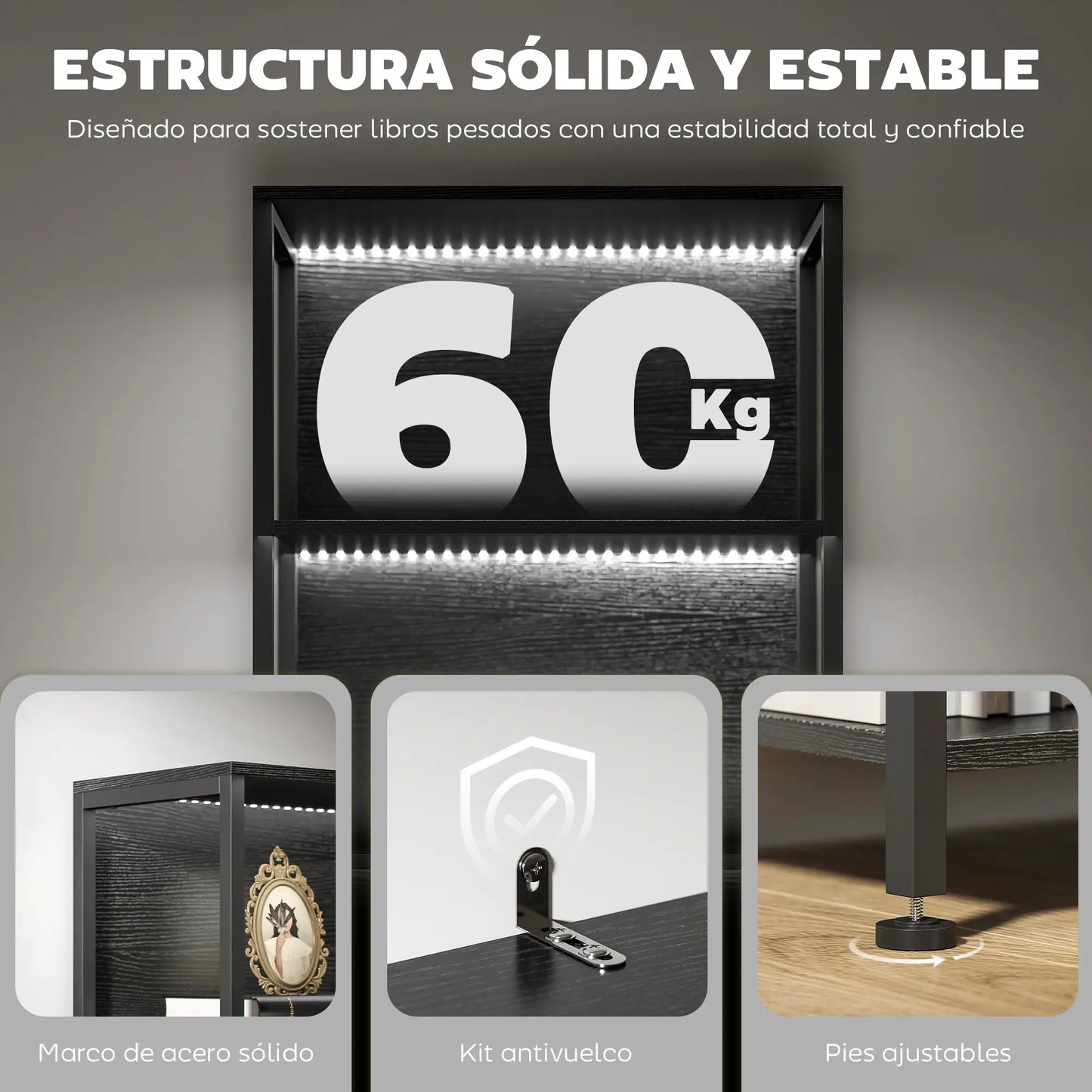 📚 Librería Industrial LUX LIGHT – 5 Estantes con Iluminación LED