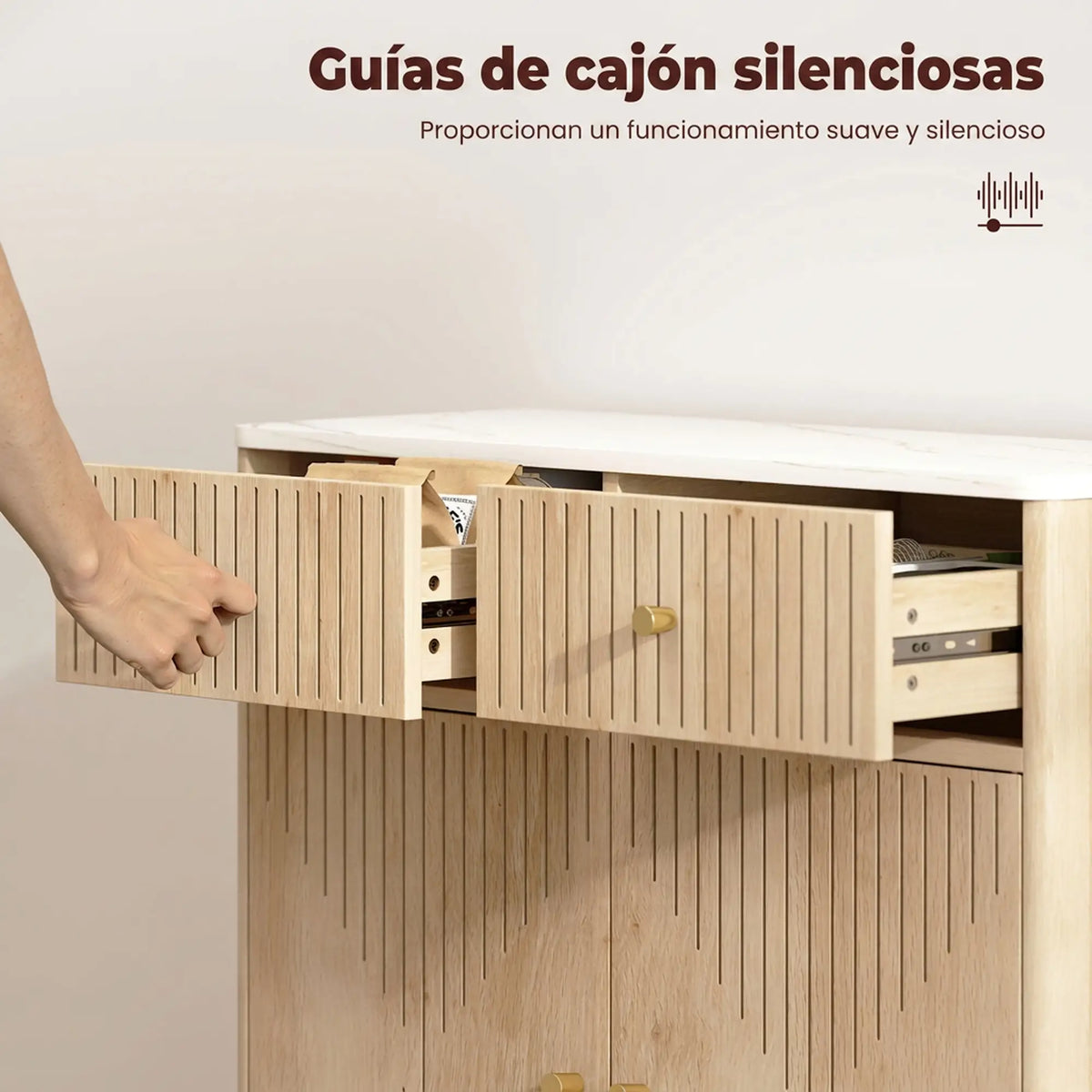 🪵 APARADOR MARBEL OAK – 2 PUERTAS Y 2 CAJONES EN ROBLE CON ENCIMERA EFECTO MÁRMOL