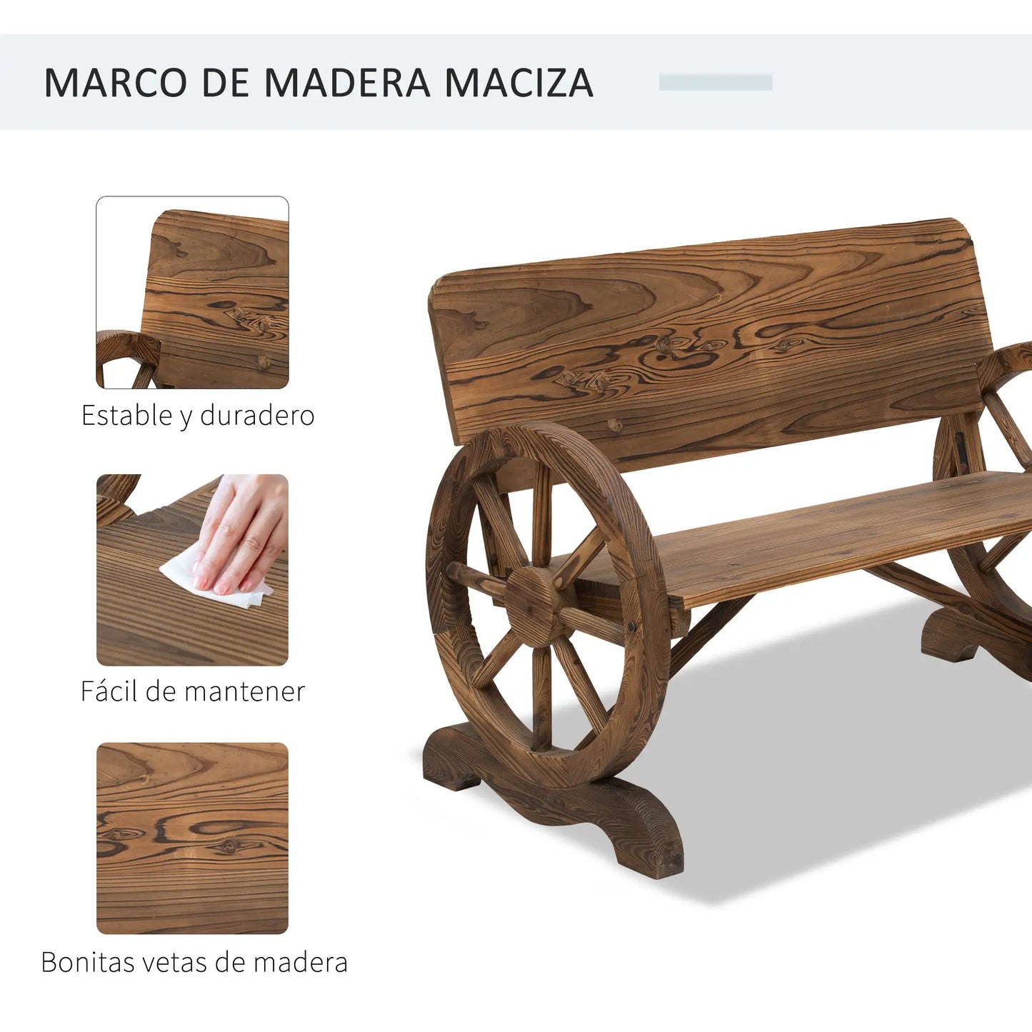 🌿 Banco de Jardín RUEDA RÚSTICA 2 Plazas