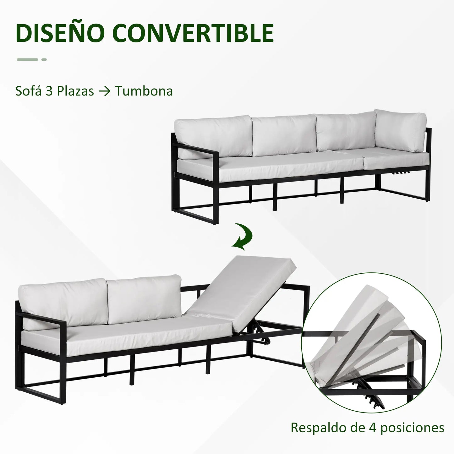 🌿 CONJUNTO DE JARDÍN 5 PLAZAS BARATO “LUXORIS” – SOFÁ EXTERIOR EN L + MESA