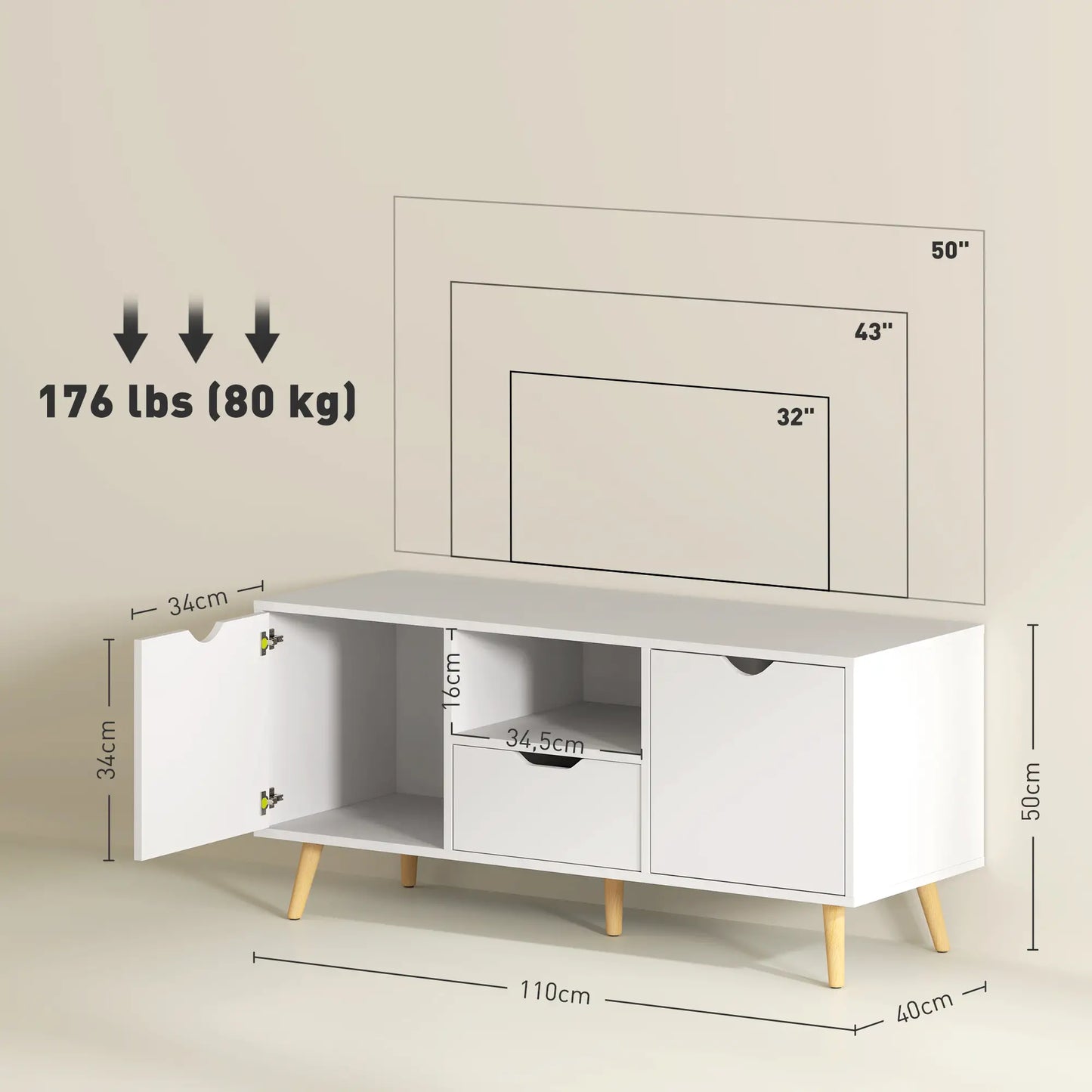 📺 MUEBLE TV “NORDIC BOX 110” – 2 PUERTAS + CAJÓN + HUECO ABIERTO · HASTA 50" · 2 COLORES