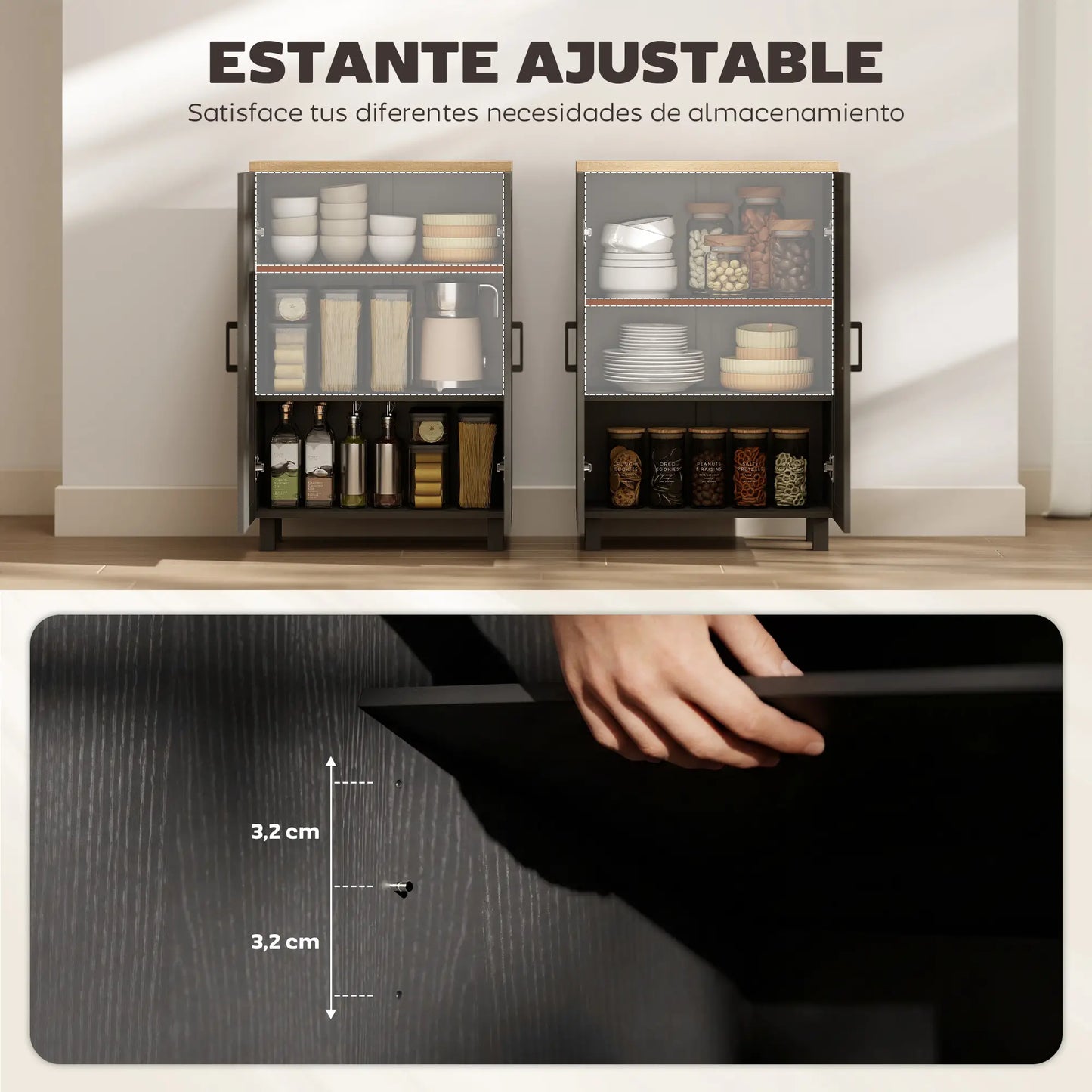 🗄️ MUEBLE AUXILIAR MODERNO 60 CM CON 2 PUERTAS Y ESTANTE AJUSTABLE – BLANCO O NEGRO