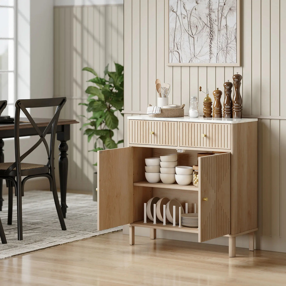 🪵 APARADOR MARBEL OAK – 2 PUERTAS Y 2 CAJONES EN ROBLE CON ENCIMERA EFECTO MÁRMOL