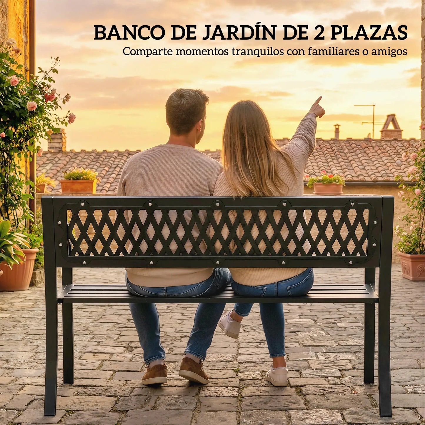 🌿 Banco de Jardín Modelo Modern Air 2 Plazas Acero Negro Minimalista