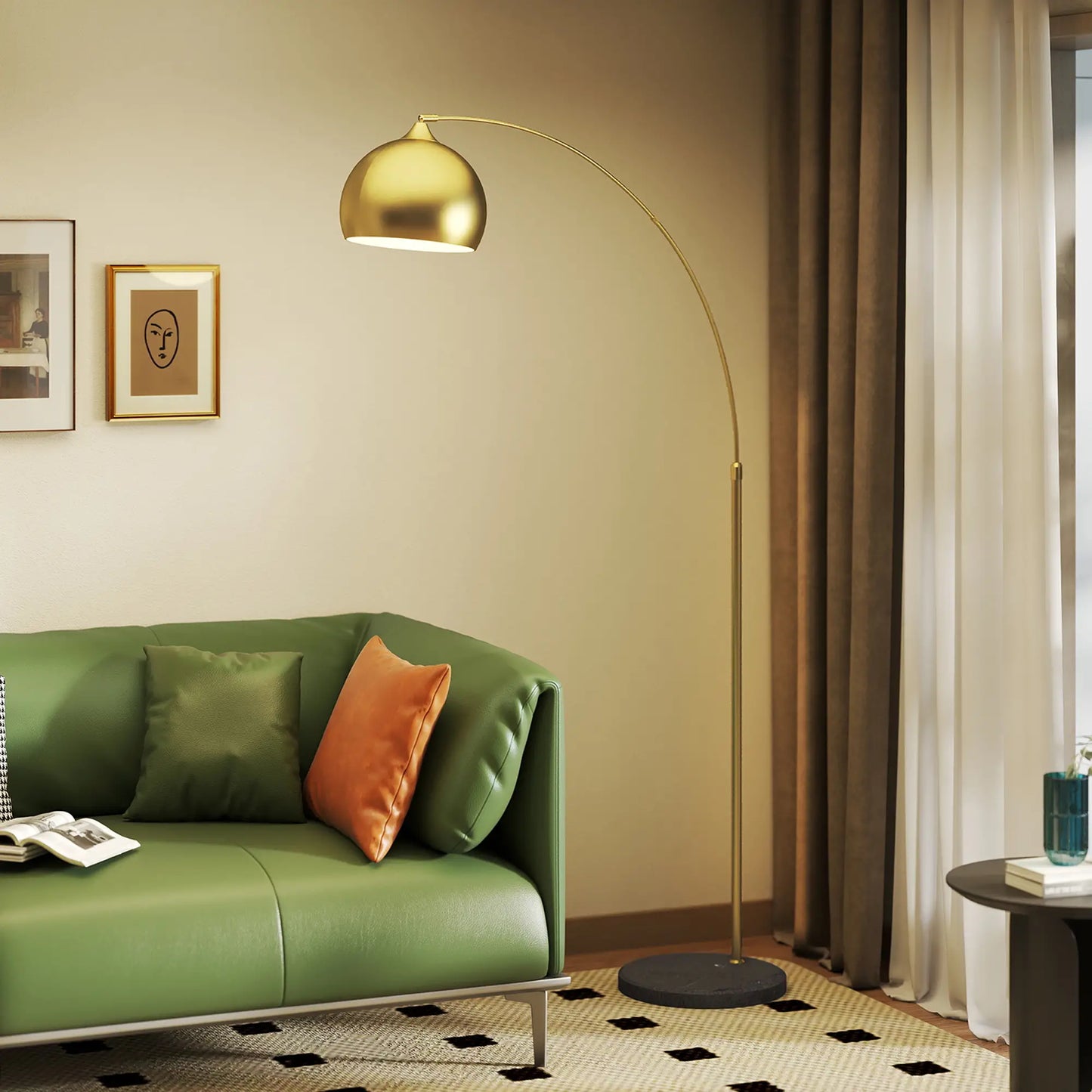 💡 Lámpara de Pie Arco Moderna Ajustable – Diseño Dorado con Base de Mármol y Portalámparas E27