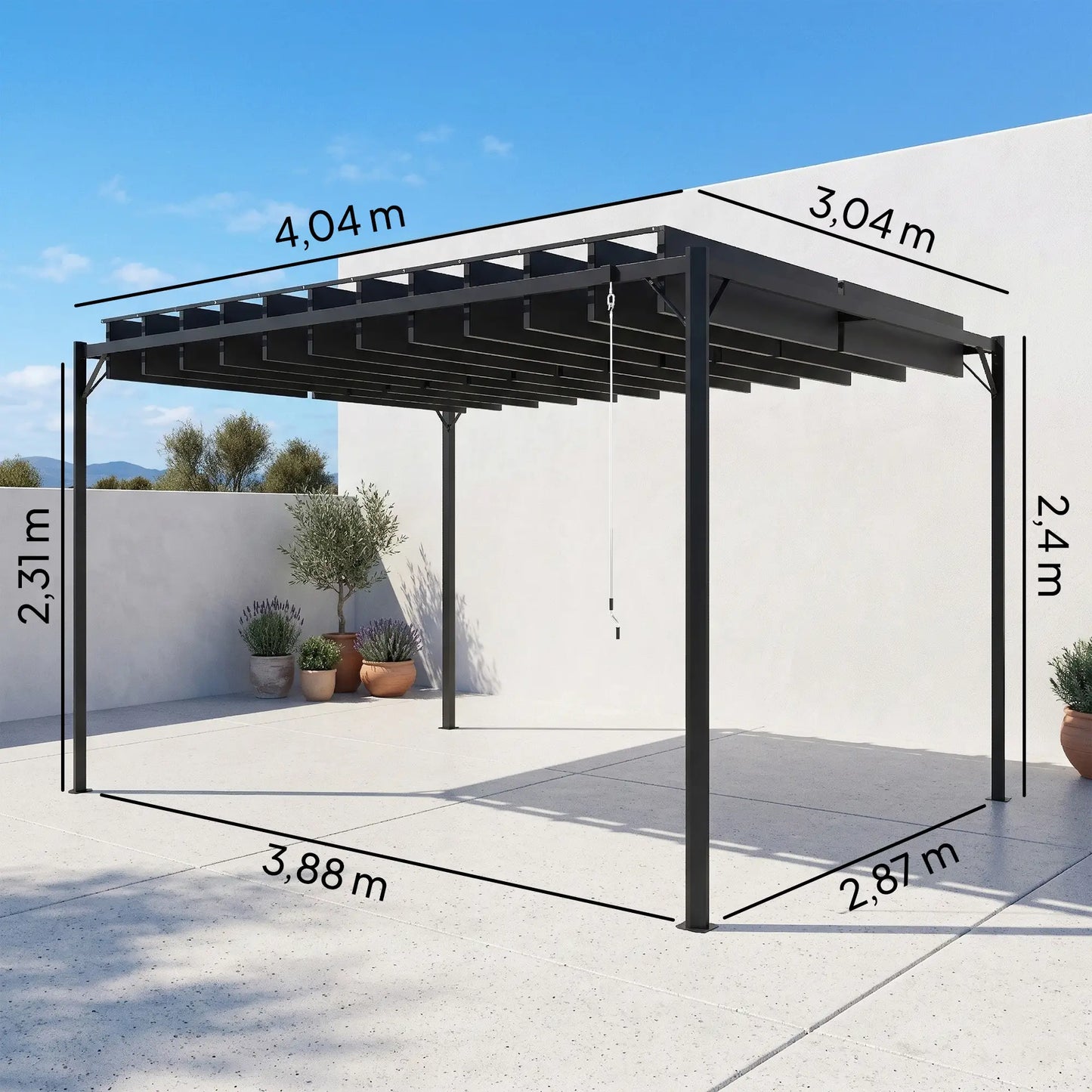 🌑 Pérgola VENTO 3x4 m Techo Ajustable Gris Oscuro