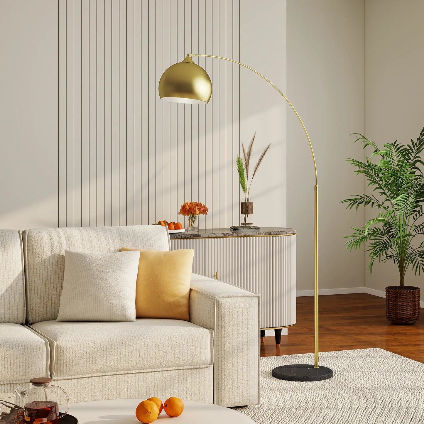 💡 Lámpara de Pie Arco Moderna Ajustable – Diseño Dorado con Base de Mármol y Portalámparas E27
