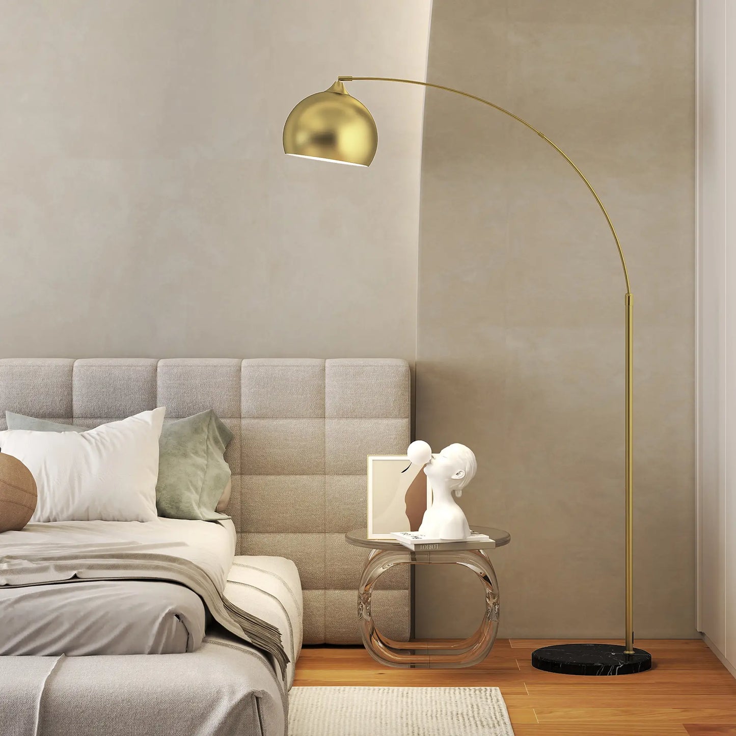 💡 Lámpara de Pie Arco Moderna Ajustable – Diseño Dorado con Base de Mármol y Portalámparas E27