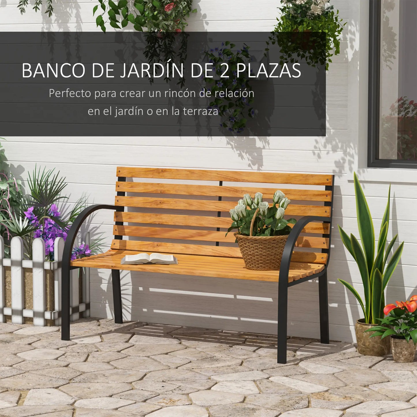 🌿 Banco de Jardín Modelo Wood Steel Balance 2 Plazas Madera y Acero