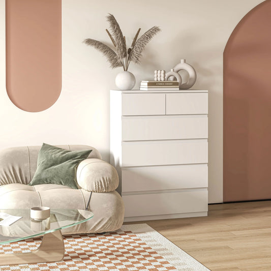 🤍 CÓMODA MODERN WHITE 6C – 6 CAJONES BLANCA CON CIERRE SUAVE