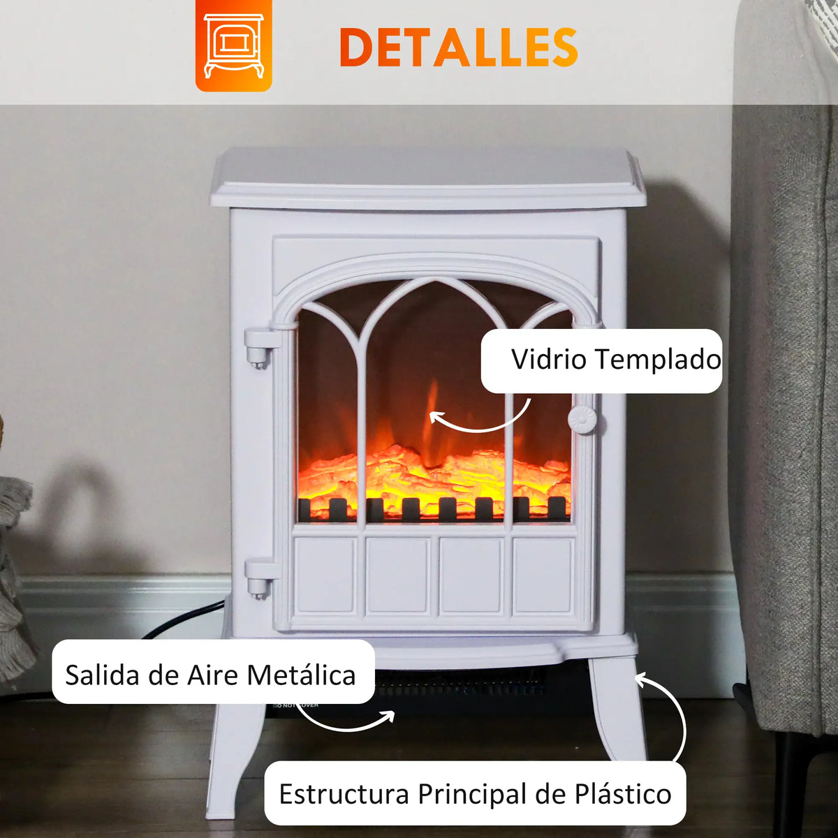 🔥 CHIMENEA ELÉCTRICA WHITE COZY 2000 – BLANCA DE PIE CON LLAMA LED Y CALEFACCIÓN REGULABLE