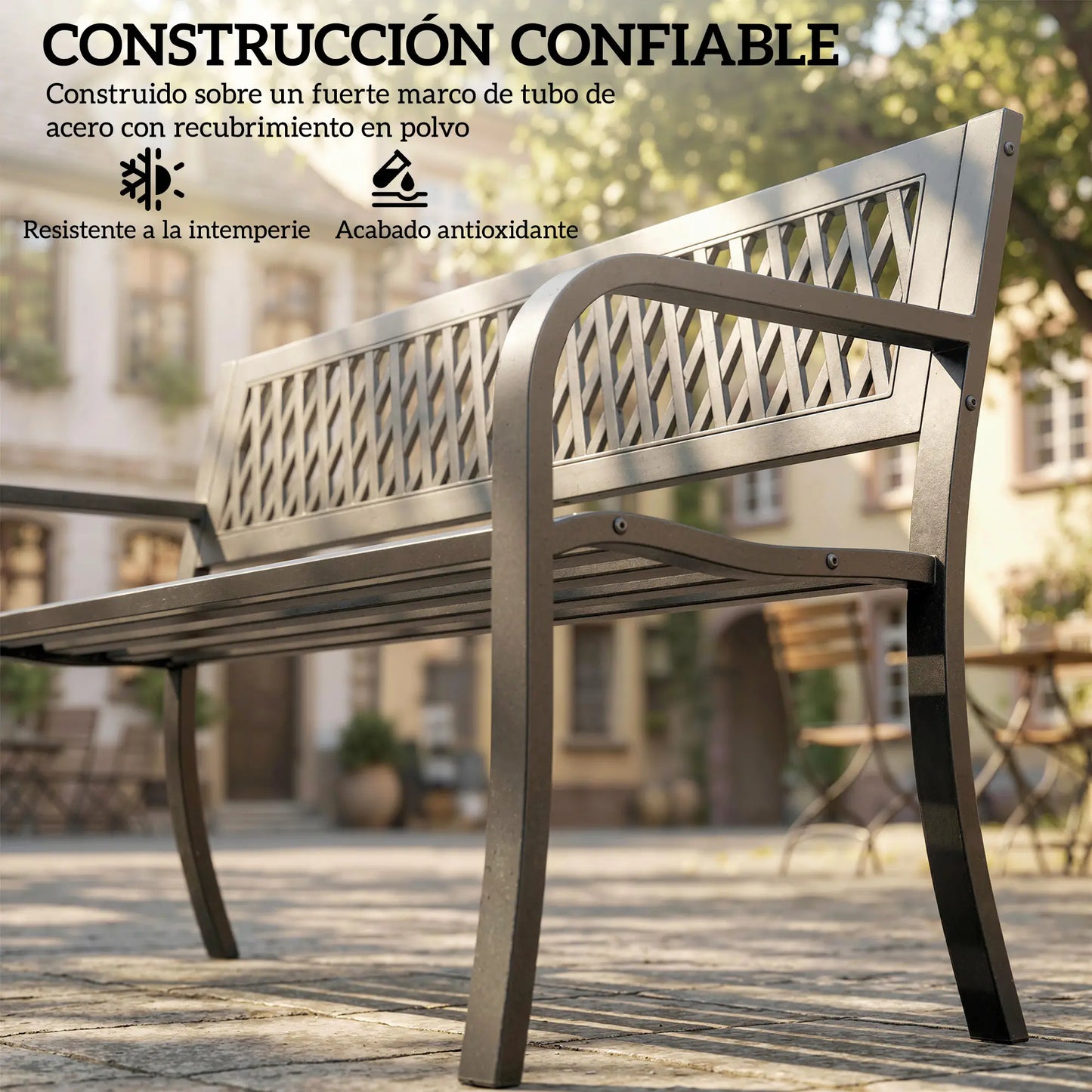 🌿 Banco de Jardín Modelo Modern Air 2 Plazas Acero Negro Minimalista
