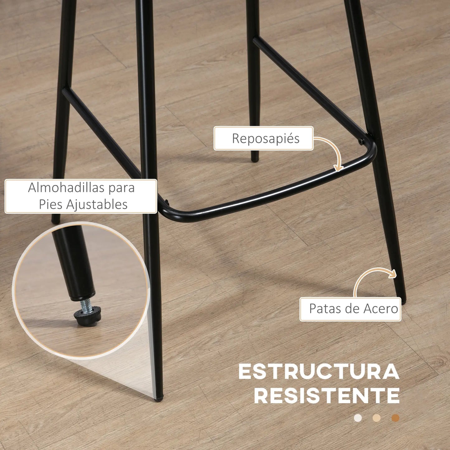 🪑 Conjunto de 2 Taburetes Altos de Cocina Vintage Tapizados en PU Marrón – Con Respaldo, Reposapiés y Estructura de Acero