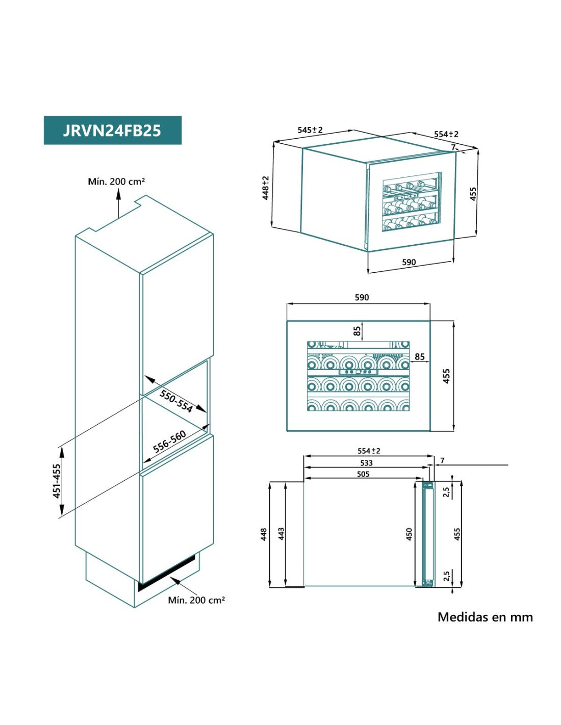 🍷 Vinoteca Integrable Johnson JRVN24FB25 24 Botellas – Compacta