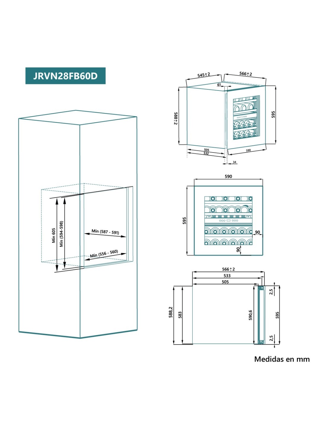 🍷 Vinoteca Integrable Johnson JRVN28FB60D 28 Botellas – Doble Zona