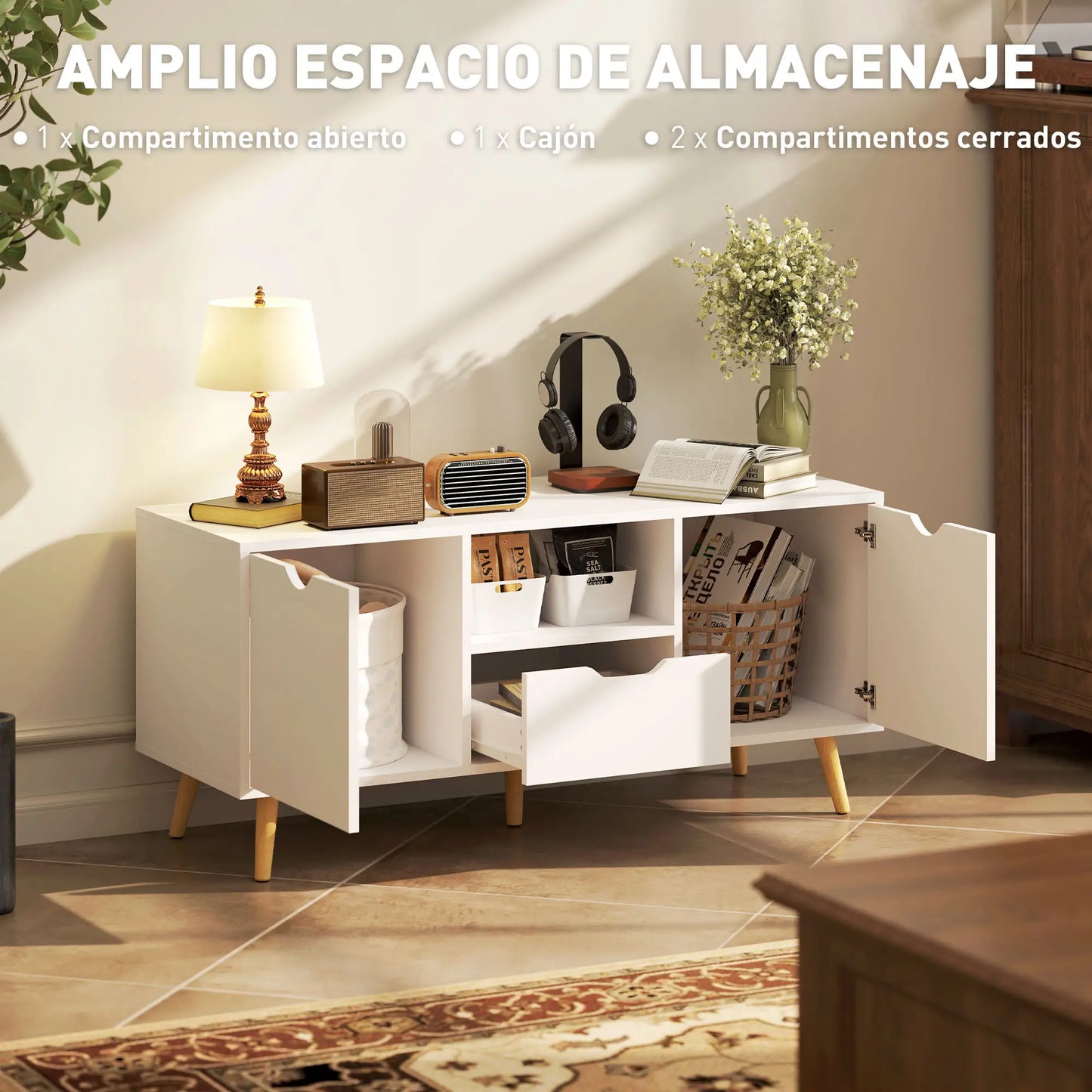 📺 MUEBLE TV “NORDIC BOX 110” – 2 PUERTAS + CAJÓN + HUECO ABIERTO · HASTA 50" · 2 COLORES