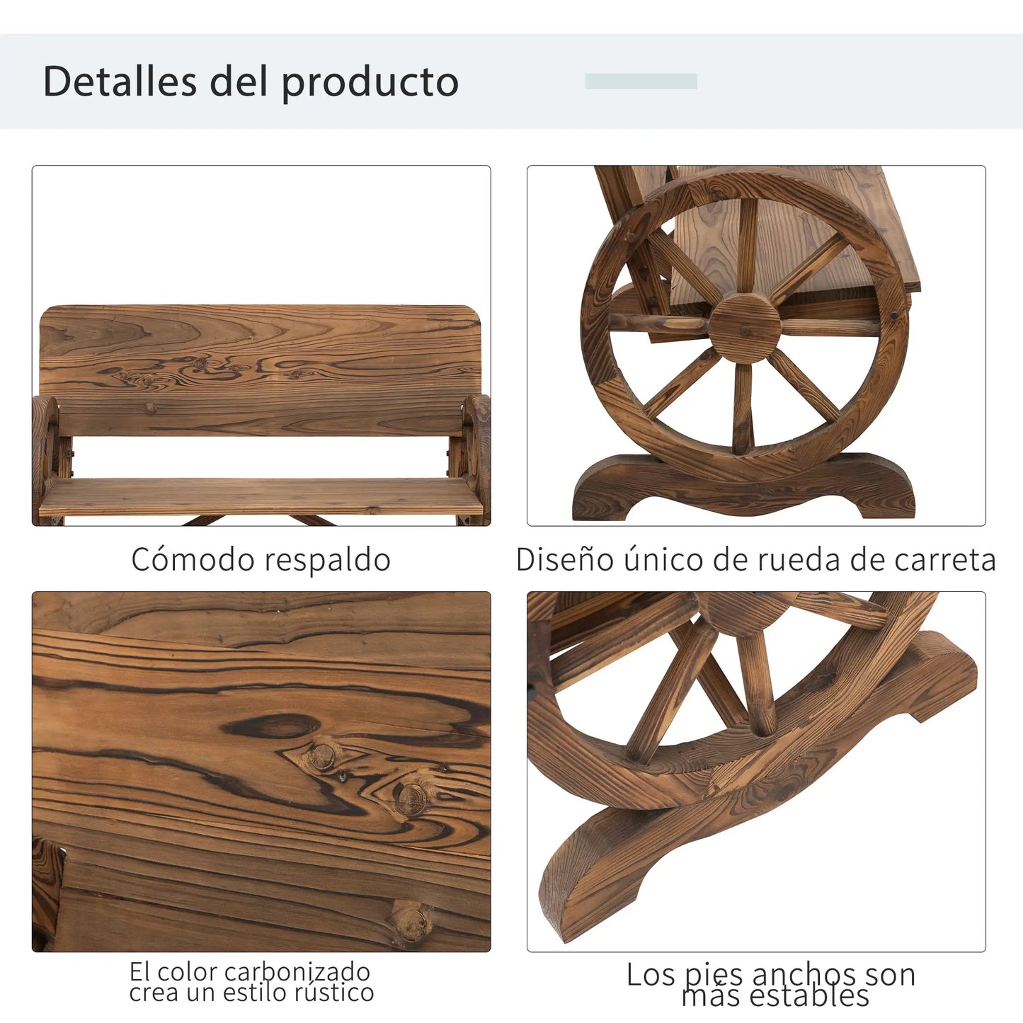 🌿 Banco de Jardín RUEDA RÚSTICA 2 Plazas