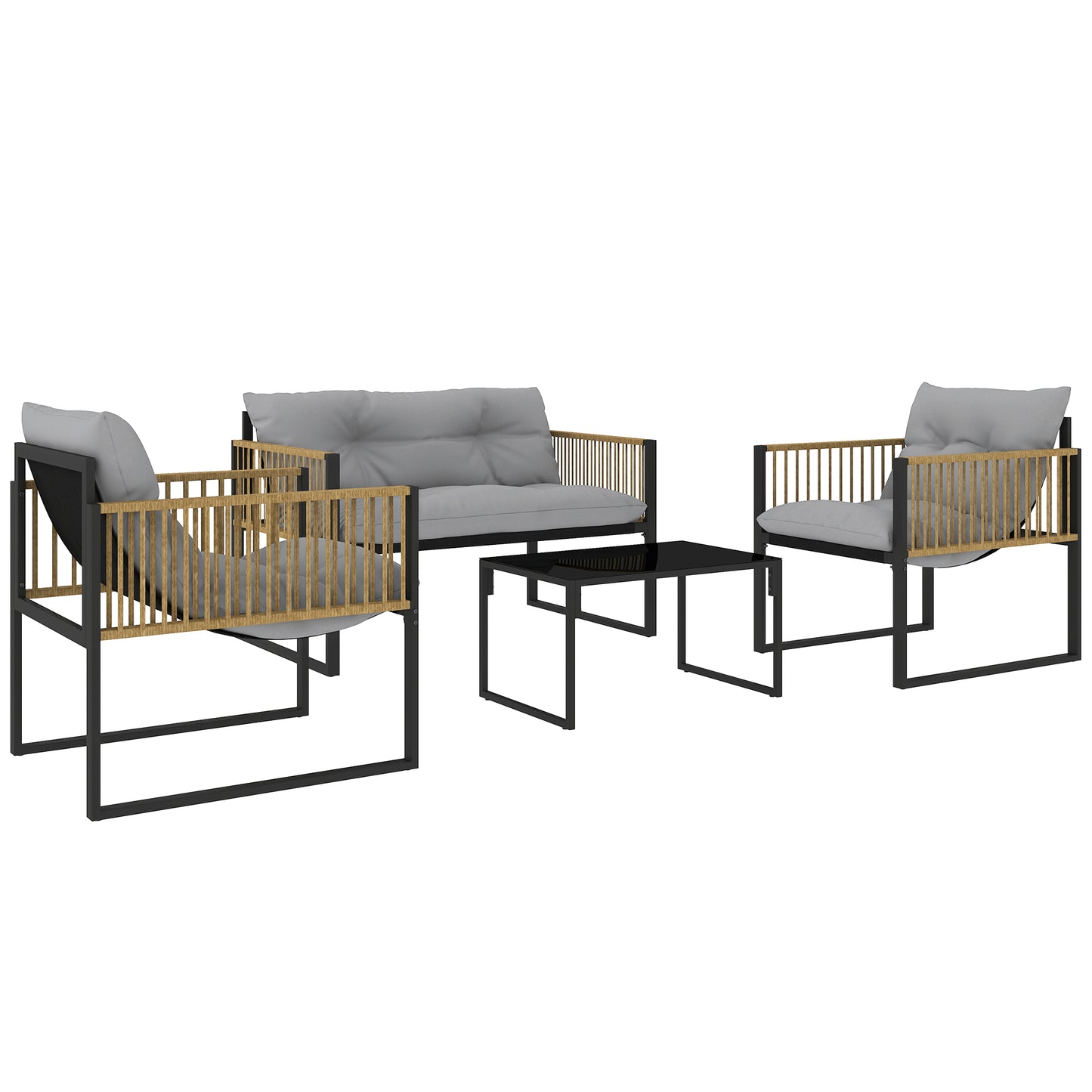 🌿 CONJUNTO DE JARDÍN 4 PIEZAS BARATO “RATTANIA” – SOFÁ EXTERIOR + SILLONES + MESA