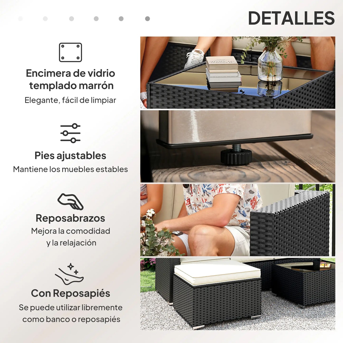 🌿 CONJUNTO DE JARDÍN BARATO 3 PIEZAS “NOIRZEN” – SOFÁ 3 PLAZAS + MESA + TABURETE