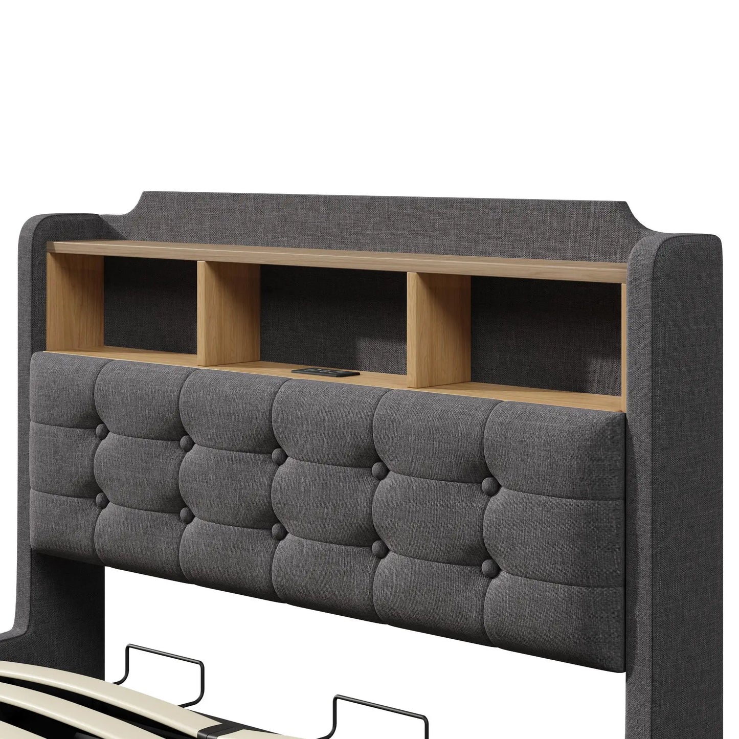 🛏️ CAMA TAPIZADA FLOTANTE 140 × 200 CM CON LED, USB Y ARCÓN HIDRÁULICO | GRIS Y BEIGE | JAM MUEBLES