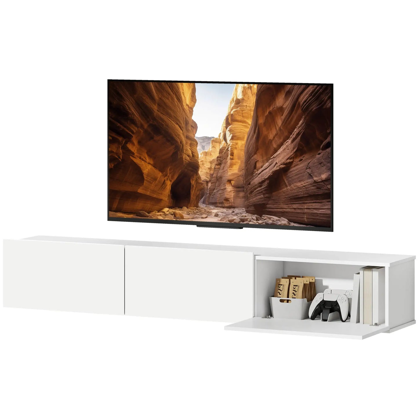 📺 MUEBLE TV FLOTANTE “AIR 180” – 3 PUERTAS ABATIBLES · BLANCO · PARA TV HASTA 82"