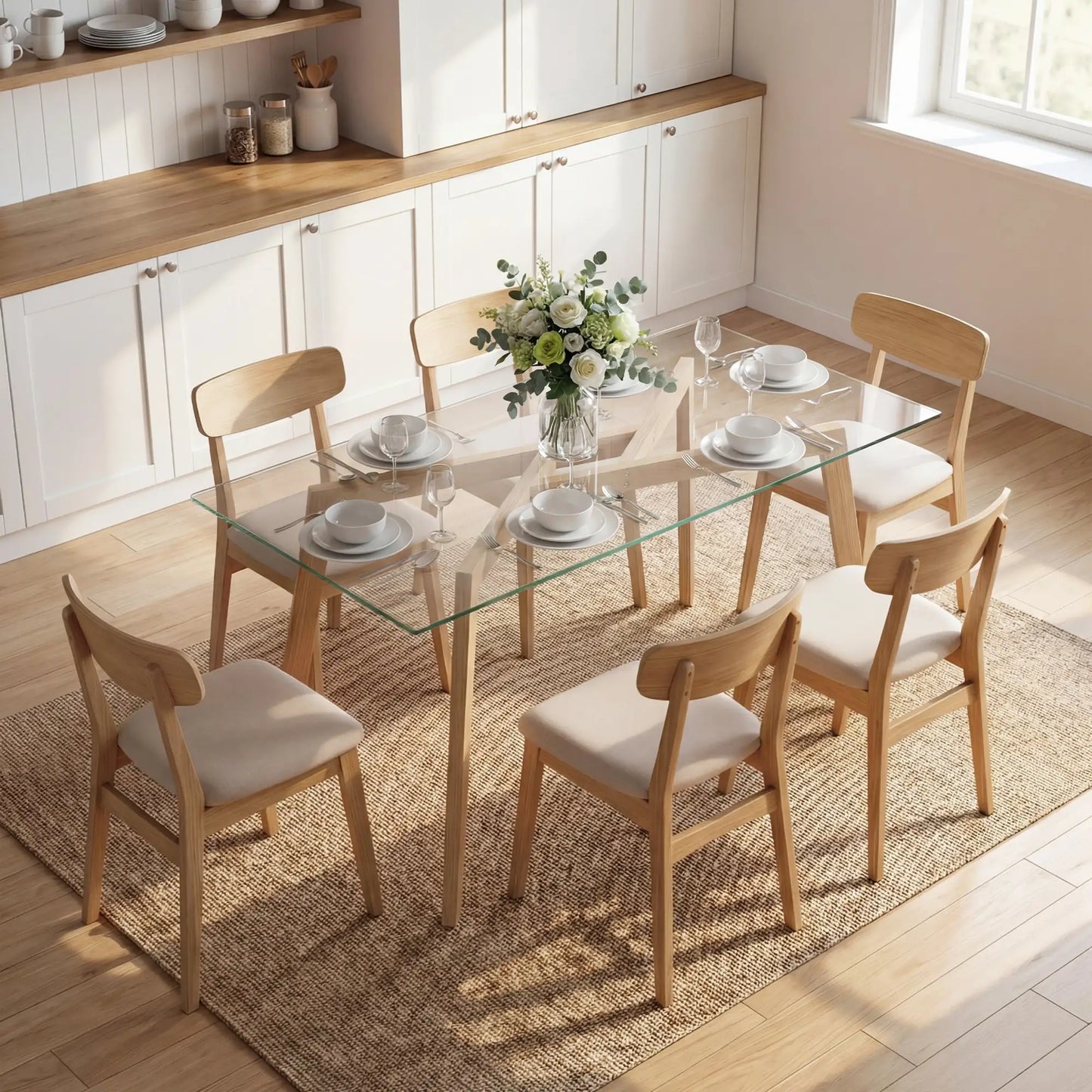 🍽️ Mesa de Comedor Rectangular de Cristal Templado para 6 Personas – 150 × 75 × 76 cm – Transparente / Madera Natural | JAM MUEBLES