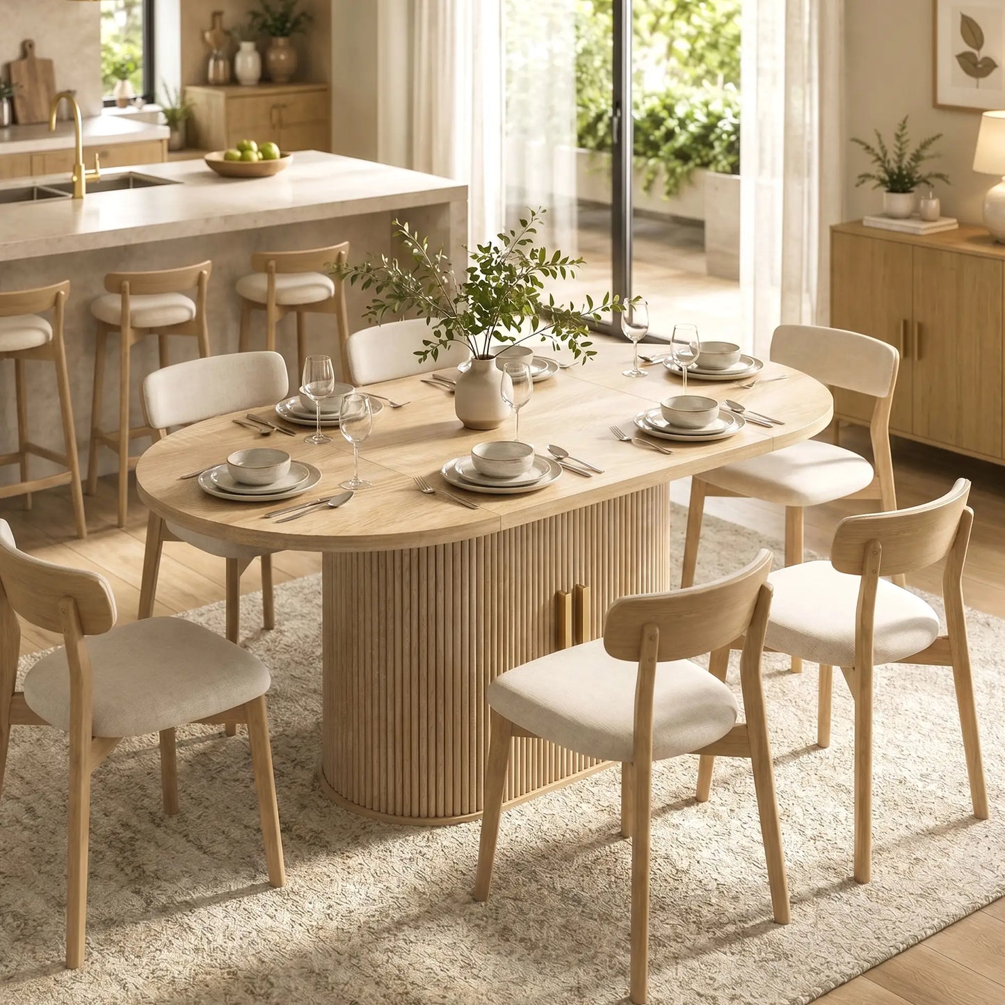 🍽️ MESA DE COMEDOR OVALADA ROBLE 140 CM – CON ALMACENAJE INTEGRADO Y ESTILO FARMHOUSE
