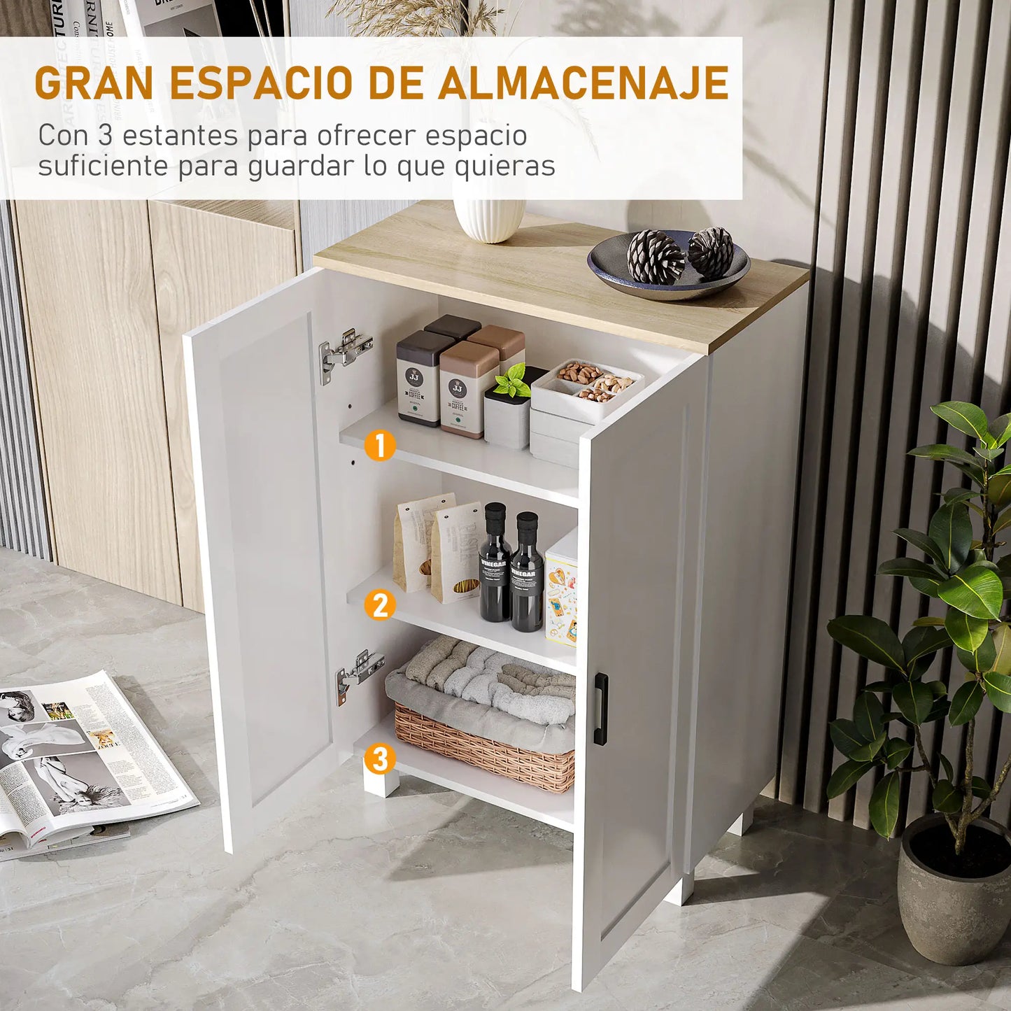 🗄️ MUEBLE AUXILIAR MODERNO 60 CM CON 2 PUERTAS Y ESTANTE AJUSTABLE – BLANCO O NEGRO