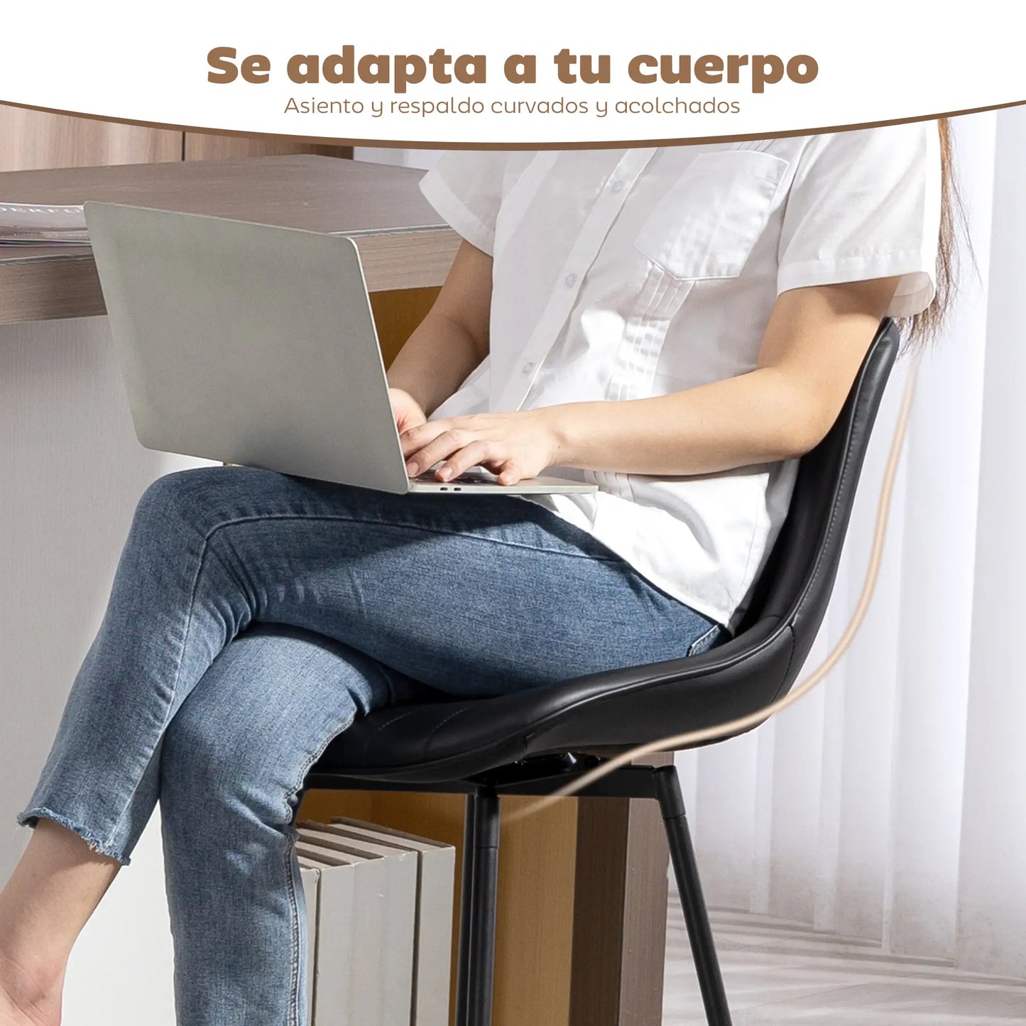 🪑 Juego de 2 Taburetes de Bar Giratorios 360° con Respaldo y Reposapiés – Tapizados en Cuero Sintético Blanco o Negro