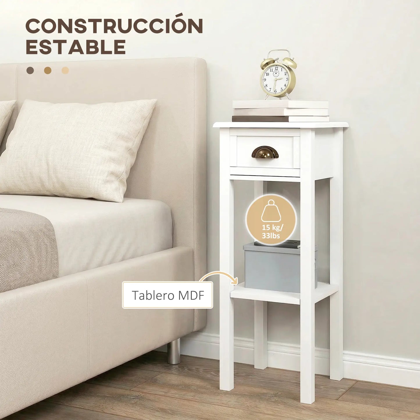🤍 Pack 2 Mesas Auxiliares WHITE HOME – Con Cajón