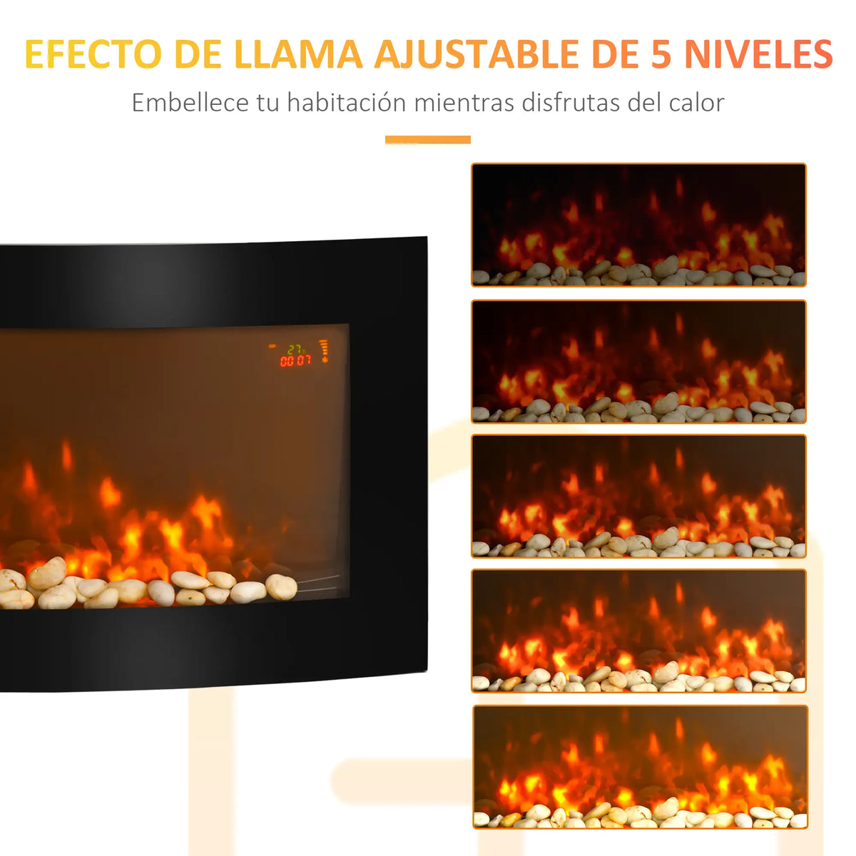 🔥 CHIMENEA ELÉCTRICA WALL FLAME 90 – DE PARED NEGRA CON LED MULTICOLOR Y MANDO A DISTANCIA