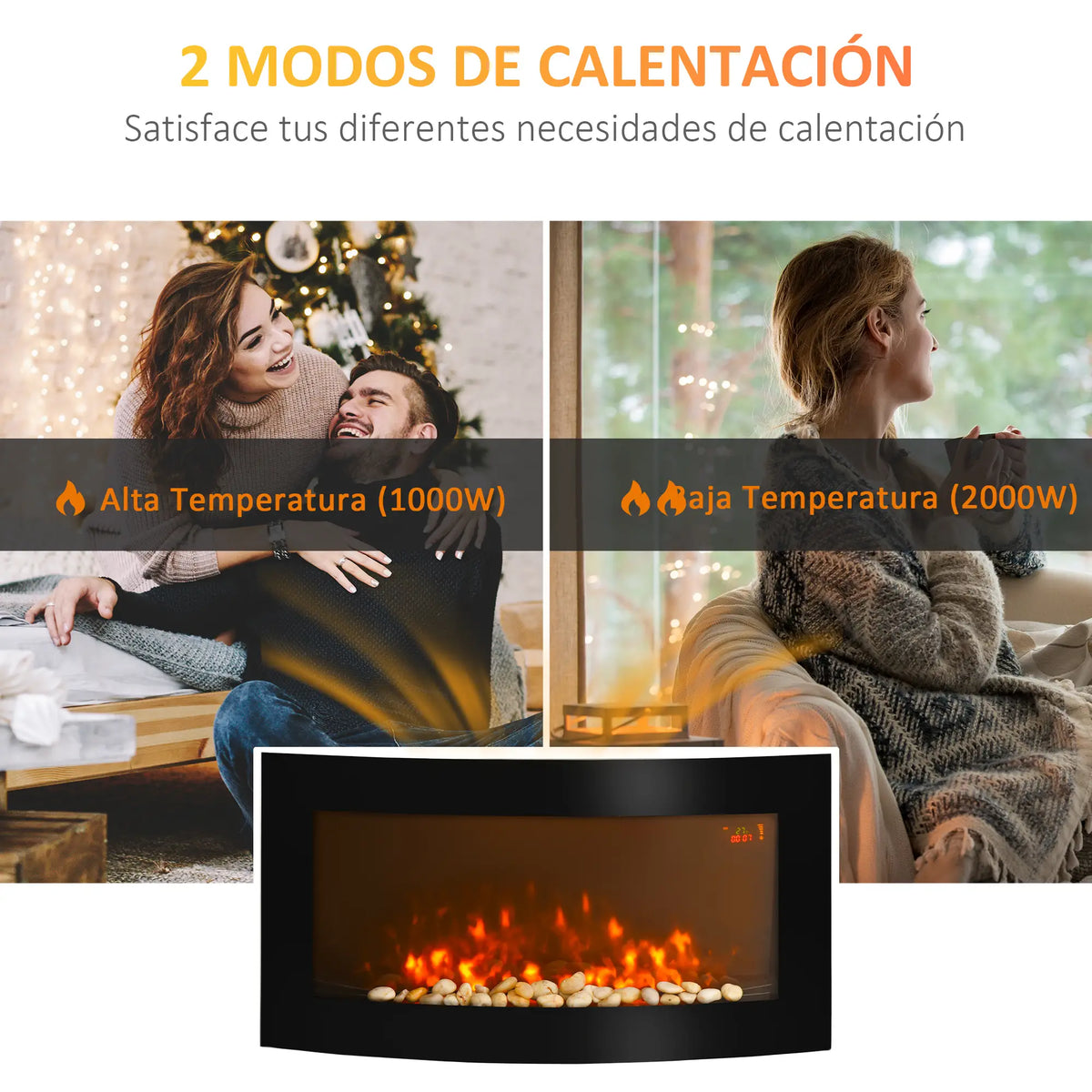 🔥 CHIMENEA ELÉCTRICA WALL FLAME 90 – DE PARED NEGRA CON LED MULTICOLOR Y MANDO A DISTANCIA