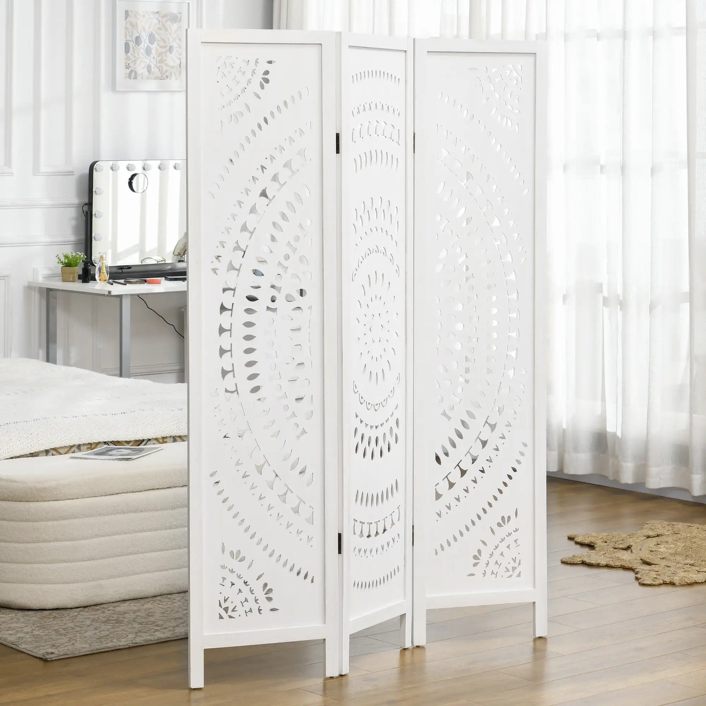 🚪 BIOMBO PLEGABLE DE MADERA 3 PANELES 120 × 170 CM – DISEÑO TALLADO, PRIVACIDAD Y ELEGANCIA