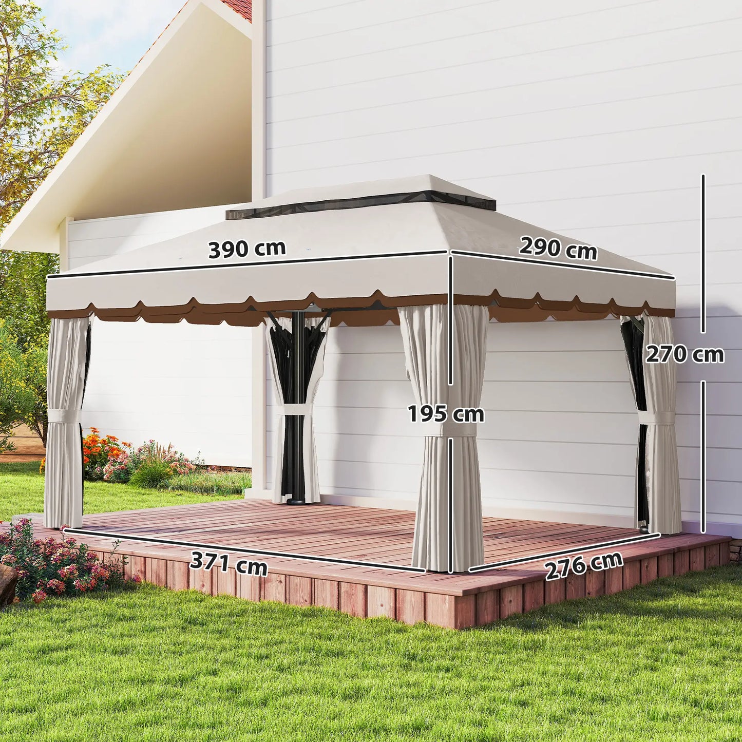 🌿 CENADOR DE JARDÍN “ARENAZZA” 4x3m – DOBLE TECHO, CORTINAS Y MOSQUITERA