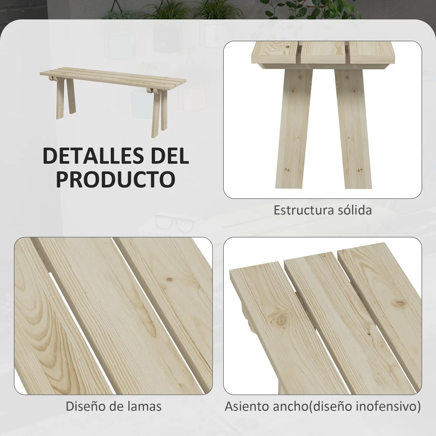 🌿 BANCO DE JARDÍN “MODELO NATURA BASIC” – 2 PLAZAS MADERA NATURAL 130 CM