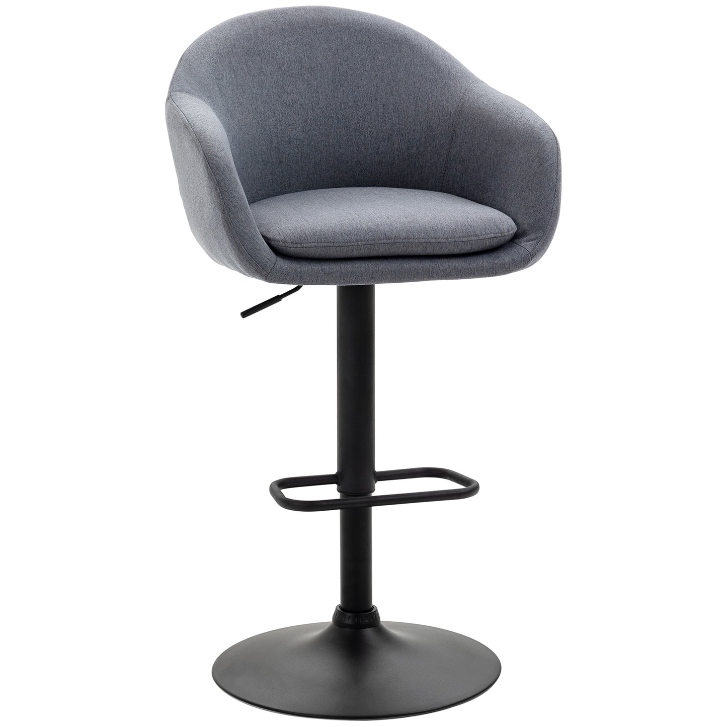 🪑 Taburete de Bar Regulable Tapizado en Tela Gris Oscuro – Giratorio 360° con Reposapiés y Base de Acero