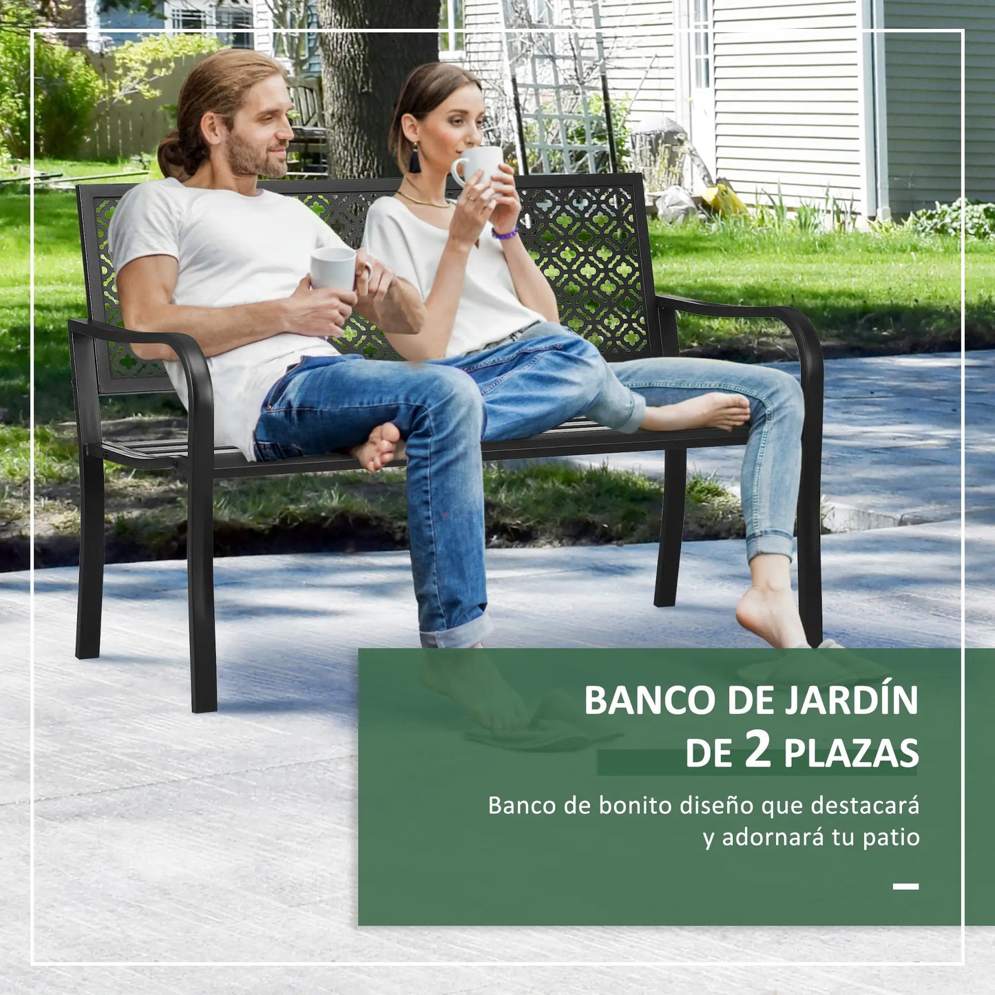 🌿 Banco de Jardín Modelo Forge Elegance 2 Plazas Acero Negro Forja